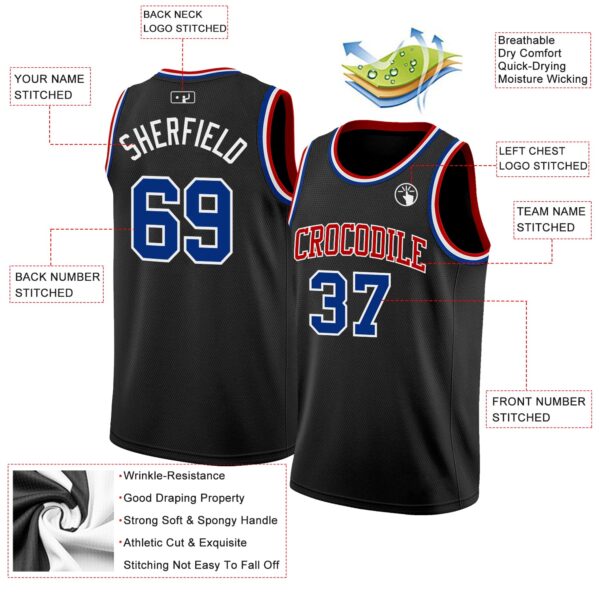 Custom Black Royal White-Red Authentic Basketball Jersey