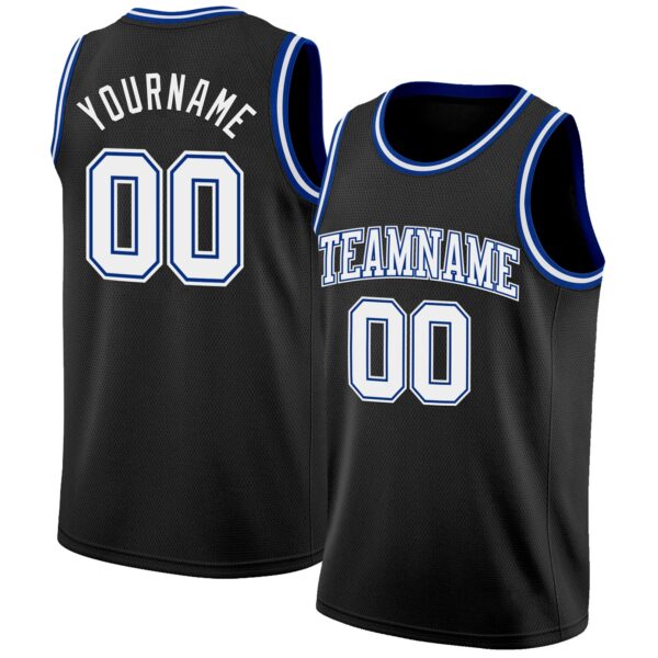 Custom Black White-Royal Authentic Basketball Jersey