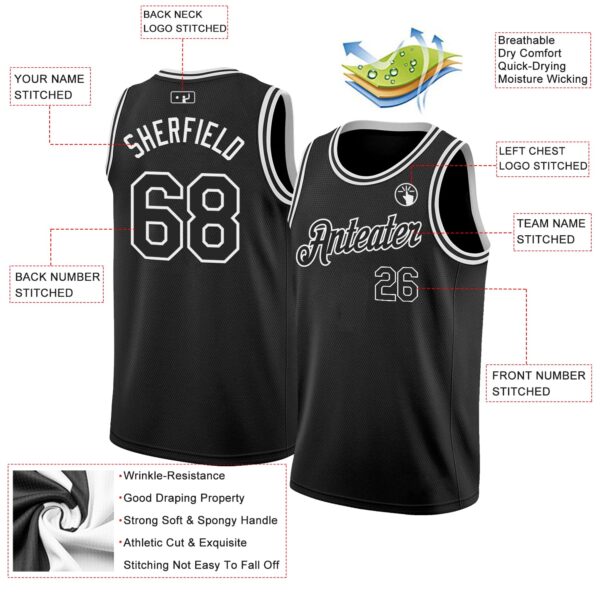 Custom Black White Authentic Basketball Jersey