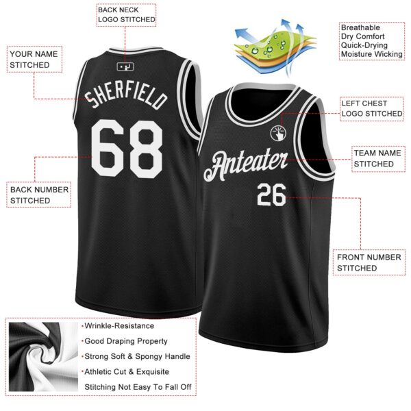 Custom Black White Authentic Basketball Jersey
