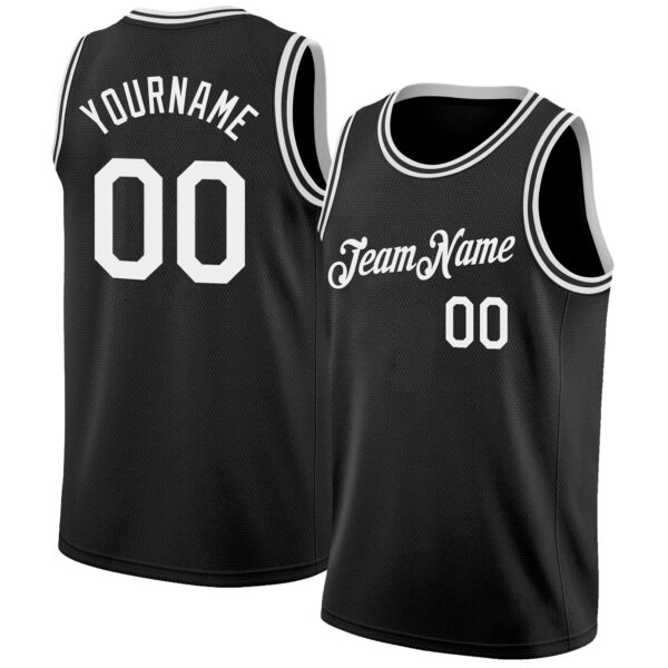 Custom Black White Authentic Basketball Jersey