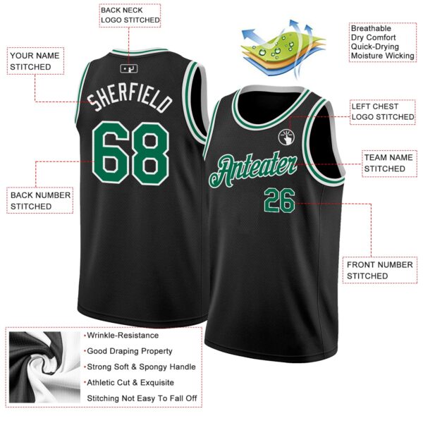 Custom Black Kelly Green-White Authentic Basketball Jersey
