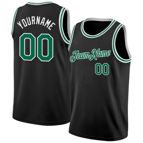 Custom Black Kelly Green-White Authentic Basketball Jersey