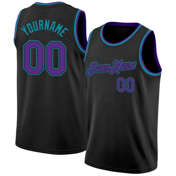 Custom Black Purple-Teal Authentic Basketball Jersey