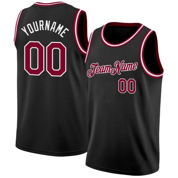 Custom Black Maroon-White Authentic Basketball Jersey