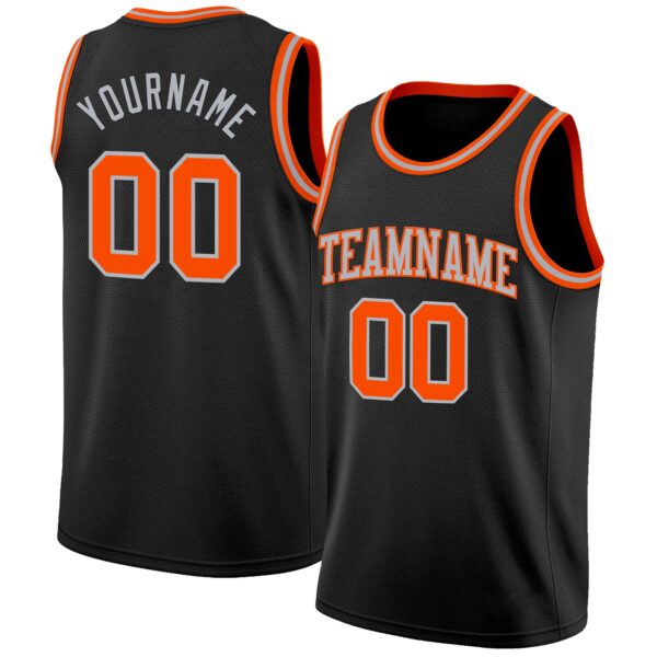 Custom Black Orange-Gray Authentic Basketball Jersey