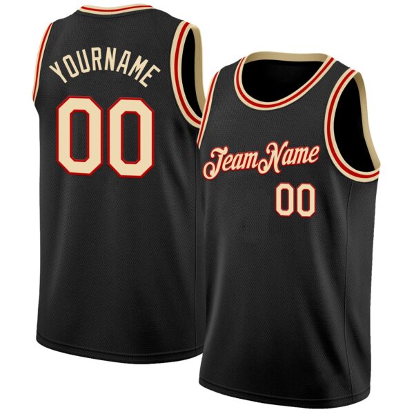 Custom Black Cream-Red Authentic Basketball Jersey