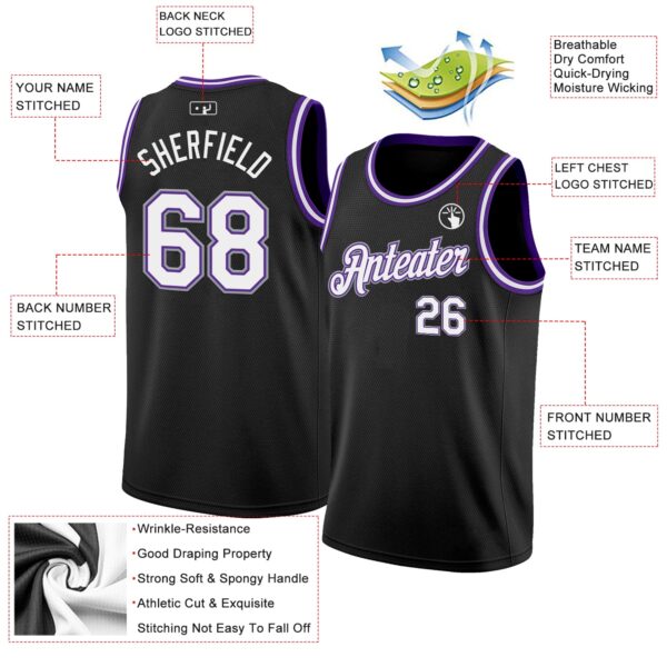 Custom Black White Purple-Gray Authentic Basketball Jersey