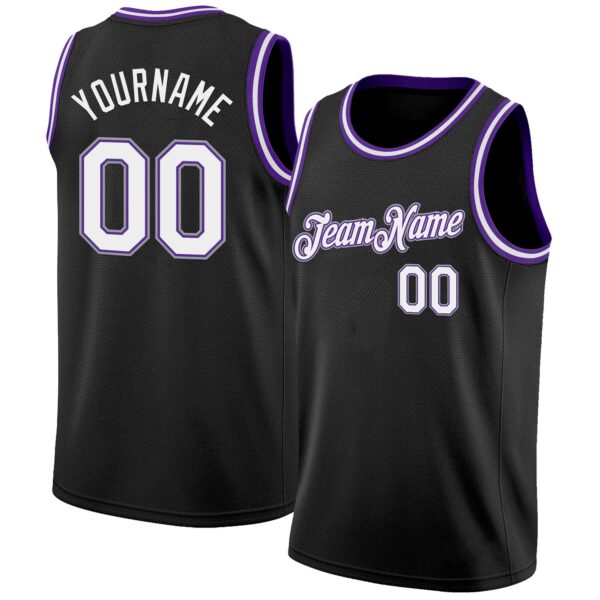 Custom Black White Purple-Gray Authentic Basketball Jersey