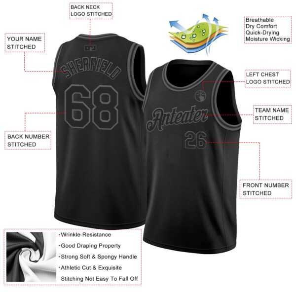 Custom Black Steel Gray Authentic Basketball Jersey