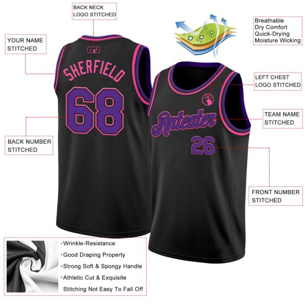 Custom Black Purple-Pink Authentic Basketball Jersey