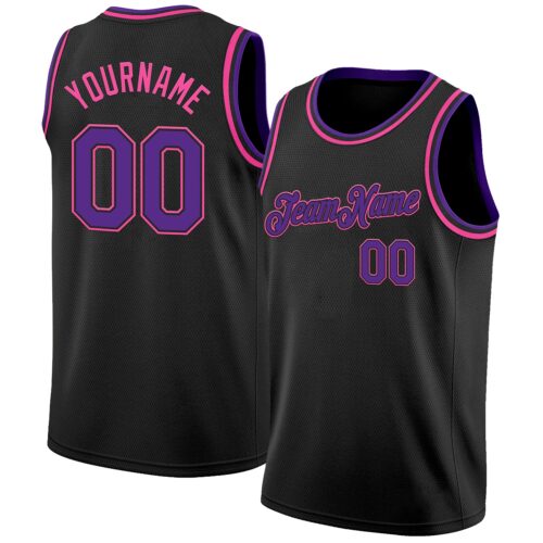 Black2856 Custom Black Purple-Pink Authentic Basketball Jersey