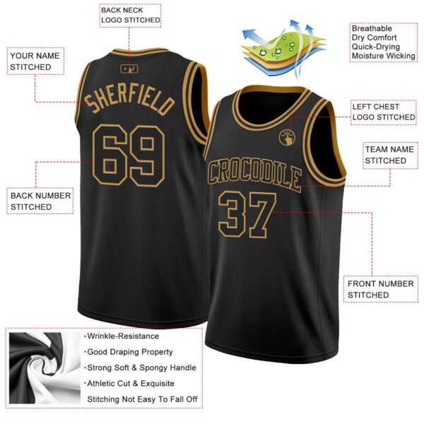 Custom Black Old Gold Authentic Basketball Jersey