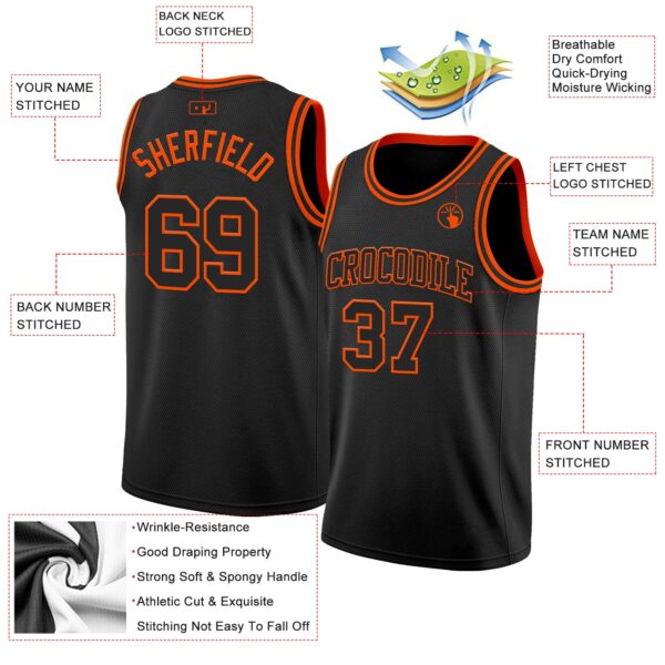 Custom Black Orange Authentic Basketball Jersey