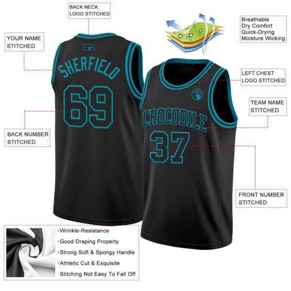 Custom Black Teal Authentic Basketball Jersey