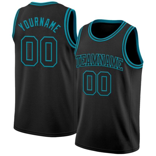 Black2861 Custom Black Teal Authentic Basketball Jersey