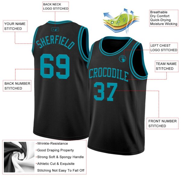 Custom Black Teal Authentic Basketball Jersey