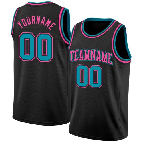 Black2863 Custom Black Teal-Pink Authentic Basketball Jersey