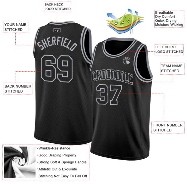 Custom Black Gray Authentic Basketball Jersey