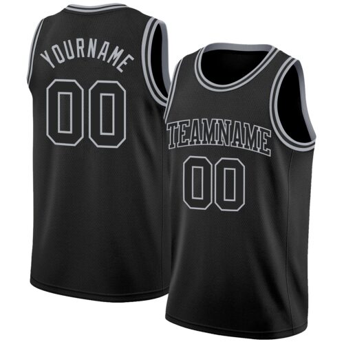 Black2864 Custom Black Gray Authentic Basketball Jersey
