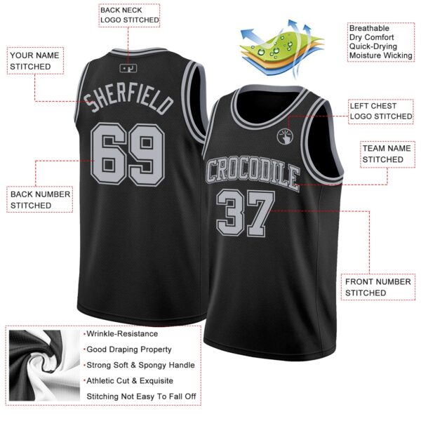 Custom Black Gray Authentic Basketball Jersey