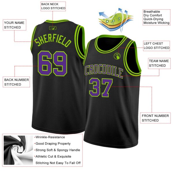 Custom Black Purple-Neon Green Authentic Basketball Jersey