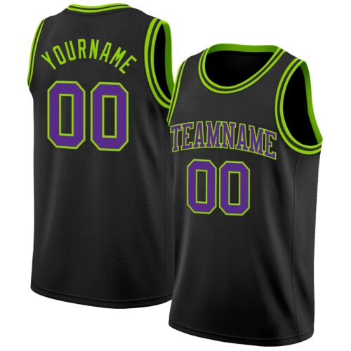 Black2867 Custom Black Purple-Neon Green Authentic Basketball Jersey