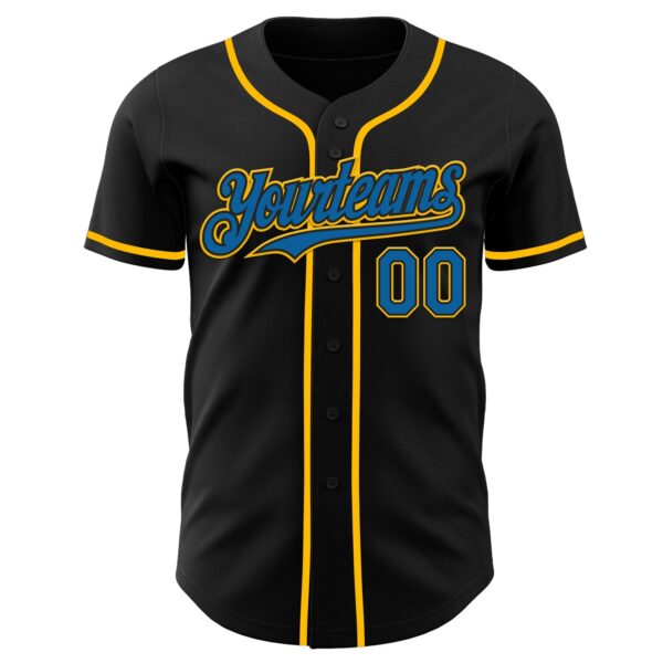 Custom Black Blue-Gold Authentic Baseball Jersey