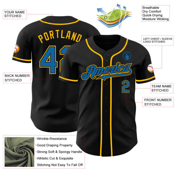 Custom Black Blue-Gold Authentic Baseball Jersey