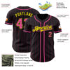 Custom Black Pink Pinstripe Light Yellow Authentic Baseball Jersey