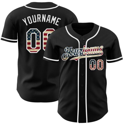 Custom Black Vintage USA Flag-White Authentic Baseball Jersey