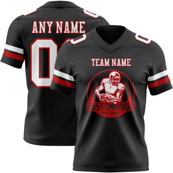 Custom Black White-Red Authentic Football Jersey