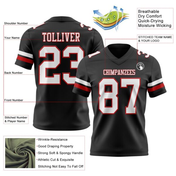 Custom Black White-Red Authentic Football Jersey