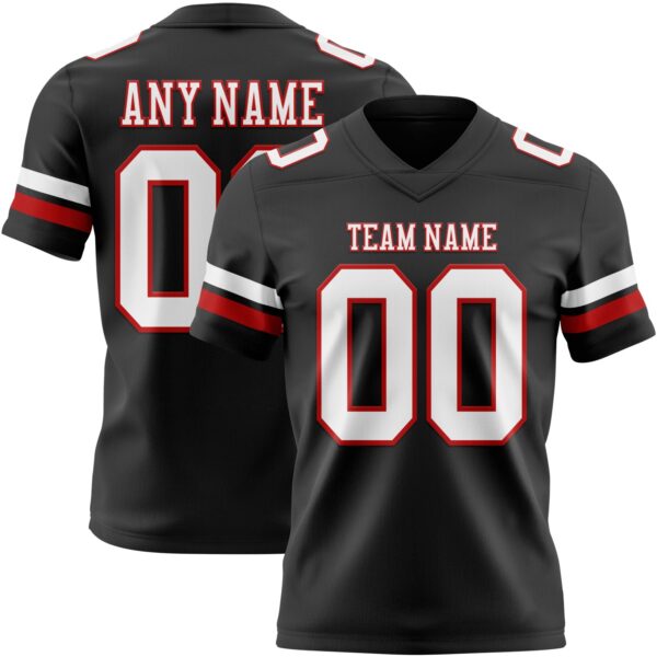 Custom Black White-Red Authentic Football Jersey