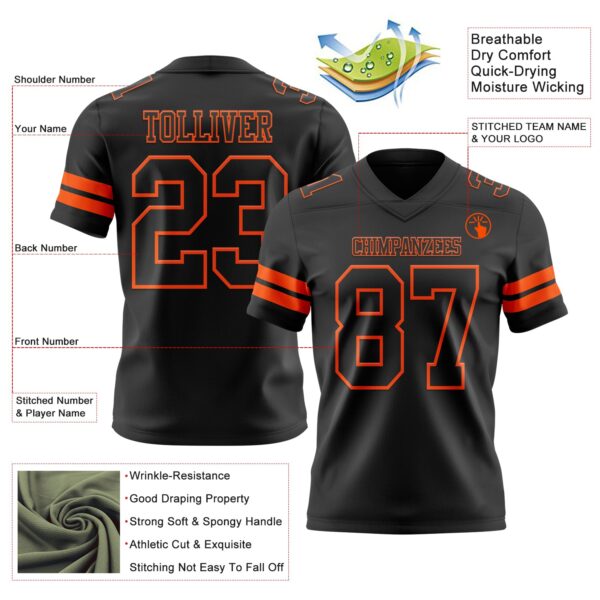 Custom Black Orange Authentic Football Jersey