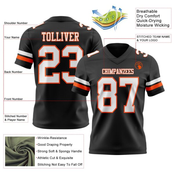 Custom Black White-Orange Authentic Football Jersey