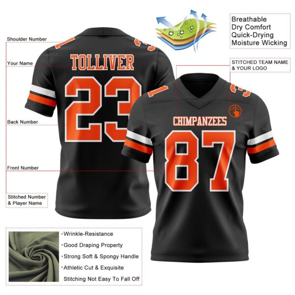 Custom Black Orange-White Authentic Football Jersey