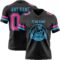 Black2915-1 Custom Black Pink-Sky Blue Authentic Football Jersey