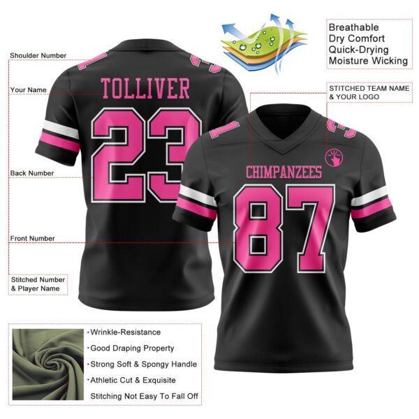 Custom Black Pink-White Authentic Football Jersey