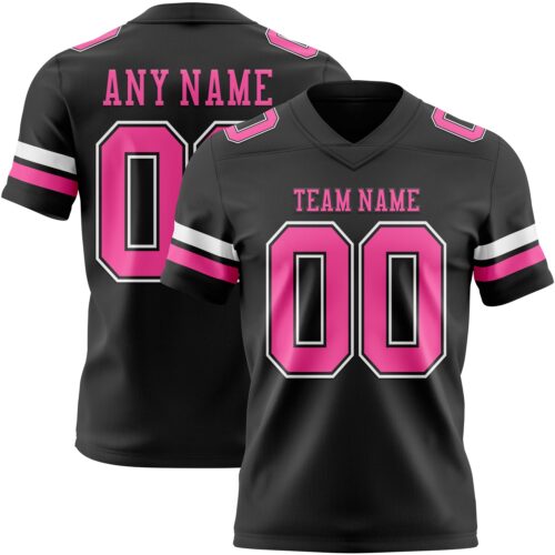 Custom Black Pink-White Authentic Football Jersey