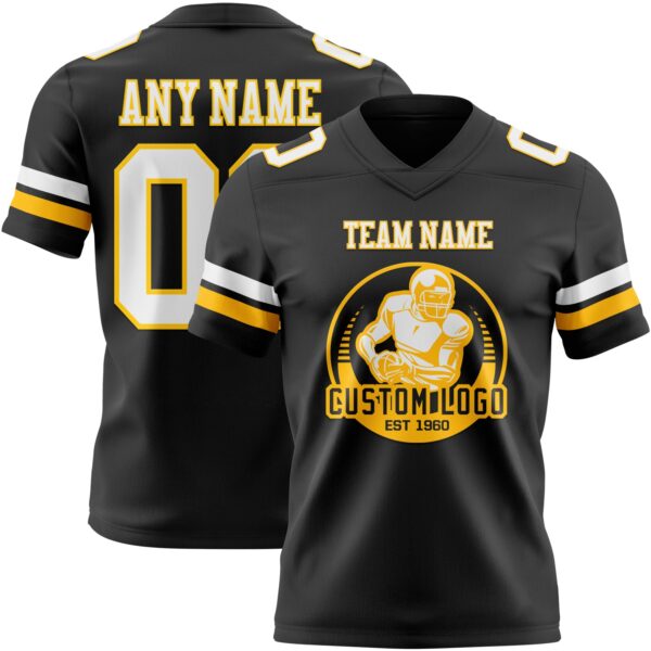 Custom Black White-Gold Authentic Football Jersey