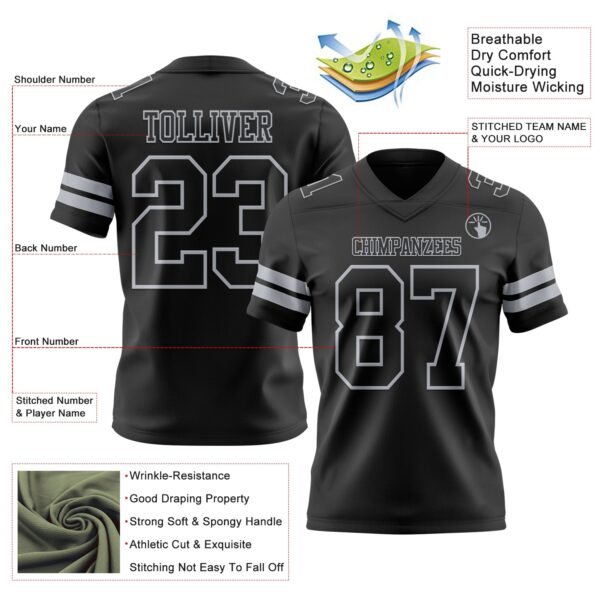 Custom Black Gray Authentic Football Jersey