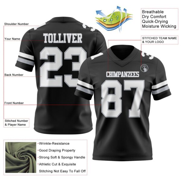 Custom Black White-Gray Authentic Football Jersey