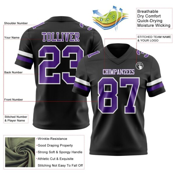 Custom Black Purple-White Authentic Football Jersey