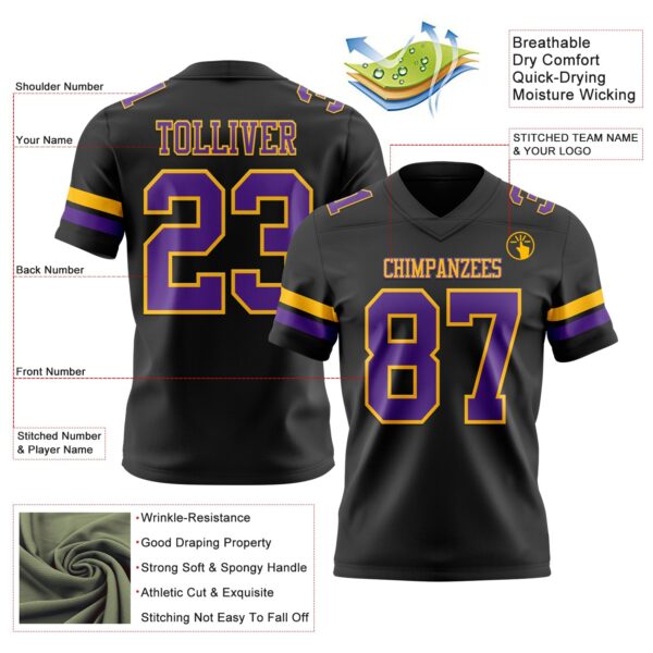 Custom Black Purple-Gold Authentic Football Jersey