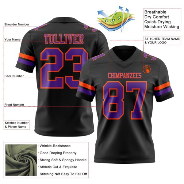 Custom Black Purple-Orange Authentic Football Jersey