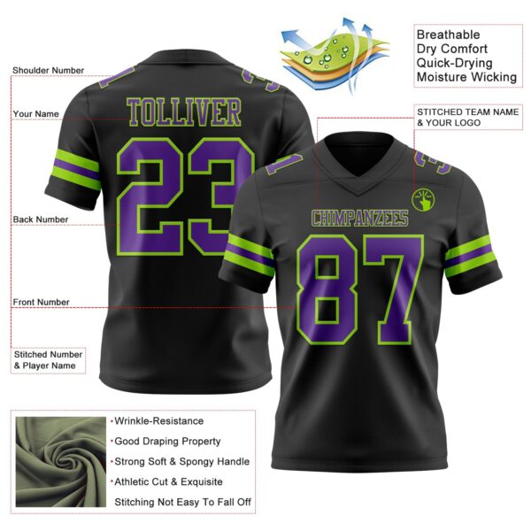 Custom Black Purple-Neon Green Authentic Football Jersey