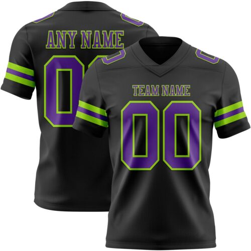 Black2933 Custom Black Purple-Neon Green Authentic Football Jersey
