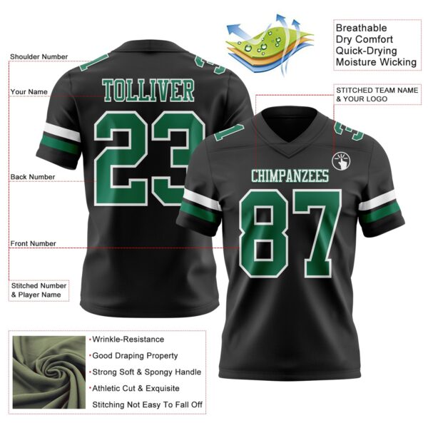 Custom Black Kelly Green-White Authentic Football Jersey
