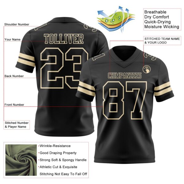 Custom Black Cream Authentic Football Jersey